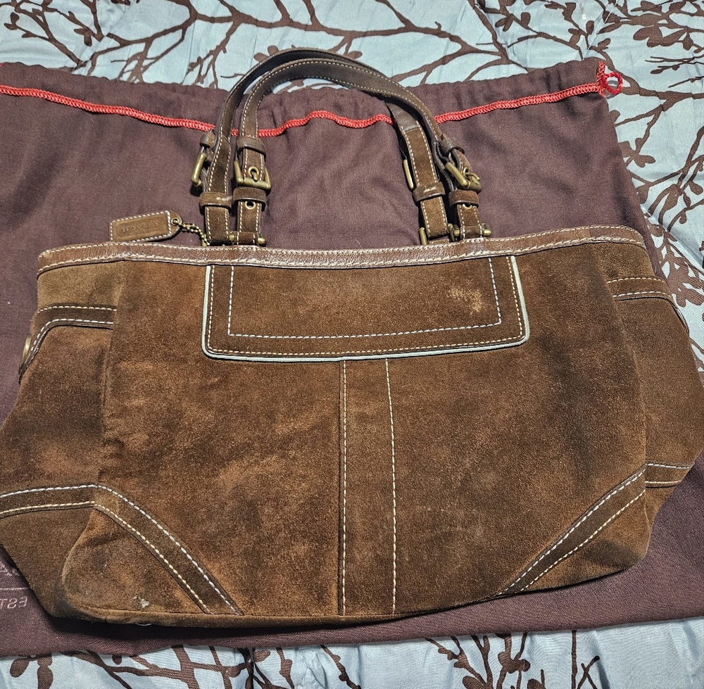 Coach Brown Suede Shoulder Bag - Picture 1 of 4